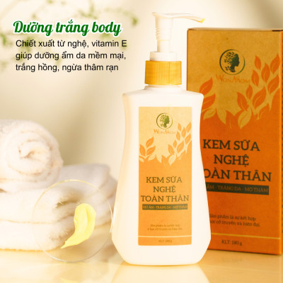 Bộ trắng da mặt và body toàn diện Wonmom ( Serum vitamin C + Kem nghệ tươi + Kem sữa nghệ toàn thân + Scrub café body )