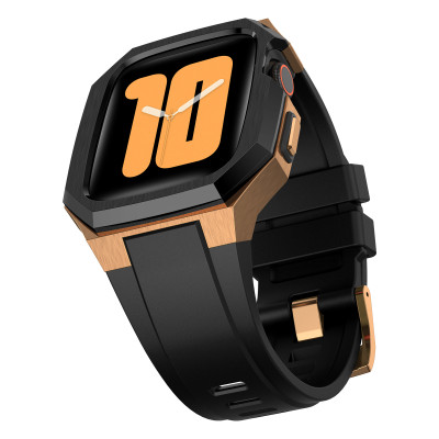 Ốp Case Vỏ Thép Không Gỉ bảo vệ tích hợp dây đeo Fluororubber cho Apple Watch Series 4/5/6/7/8/9/SE1,2 Size 44mm/45mm - Hàng Chính Hãng