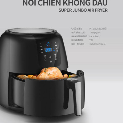 Nồi Chiên Không Dầu Điện Tử Lock&Lock EJF296BLK (7.2 Lít) - Kèm Chảo Nướng - Hàng Chính Hãng