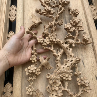 Tranh tứ quý bốn mùa trạm khắc bốn mùa và  tứ linh  bằng gỗ gụ kt 47×147×7cm,