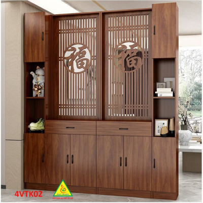 Vách ngăn phòng khách, vách ngăn tủ kệ bằng gỗ 4VTK02 - Nội thất lắp ráp Viendong adv