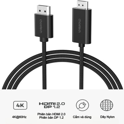 Cáp chuyển DisplayPort (DP) sang HDMI 4K@60Hz Choetech XDH01 - Hàng chính hãng