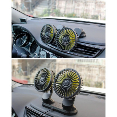 Quạt Đôi Mini Cao Cấp Xoay 360° – Làm Mát Không Khí Trên Ô Tô, Bàn Làm Việc, Cổng USB – Loại Tốt Tiện Dụng