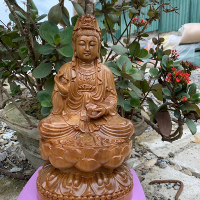 Tượng phật bà quan âm bồ tát bằng gỗ bách xanh thơm phức kt cao 40×21×20cm 