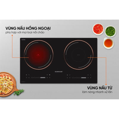 Bếp đôi điện từ hồng ngoại Sunhouse SHB81011-EC - Hàng chính hãng
