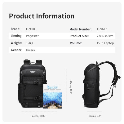 Balo OZUKO Đa Năng Chống Thấm Nước Cỡ Lớn Tiện Dụng Cho Nam