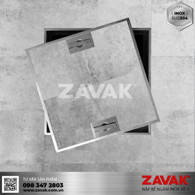 Nắp bể nước ngầm trong nhà Zavak MHI-45. lát gạch âm sàn kích thước 45x45cm. Inox304 chống gỉ