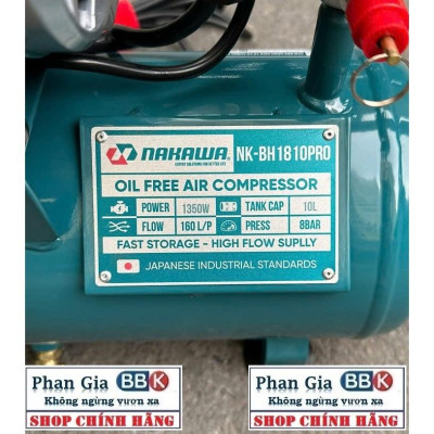 [chính hãƞg] Máy nén khí không dầu NAKAWA 10L - 1350W, tốc nhanh, siêu êm, 100% dây đồng, Bảo hành 1 năm