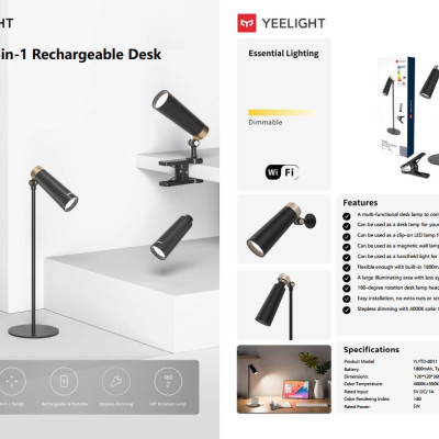 ĐÈN BÀN SẠC TÍCH ĐIỆN ĐA NĂNG 4 TRONG 1 YEELIGHT - Pin 1800mAh - Công suất tiêu chuẩn 5w - Hàng Chính Hãng