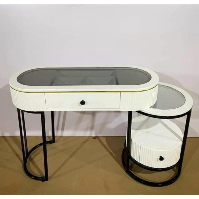 Hàng Siêu Cấp Bộ bàn ghế trang điểm: Bàn phấn 2 mặt kính tròn cạnh 2 ngăn hiện đại kèm gương  - Giá Tại Xưởng