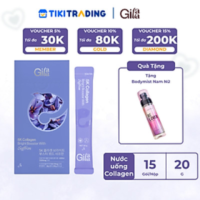 NƯỚC UỐNG COLLAGEN GILAA SIÊU PHÂN TỬ 300DA KẾT HỢP SAFFRON TRẺ HÓA TRẮNG KHỎE DA (20g x 15 gói)