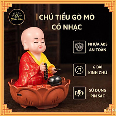 Tượng chú tiểu tụng kinh gõ mõ sạc pin type C có nhạc có đèn trang trí xe hơi, phong thủy, bàn làm việc đồ thờ cúng shop Diệu Tâm -chú tiểu có nhạc