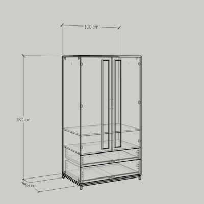 [Happy Home Furniture] LOUIS , Tủ quần áo 2 ngăn kéo 2 cửa mở - chân sắt , 100cm x 58cm x 180cm ( DxRxC), TCM_033