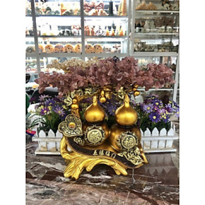 Cây tài lộc bầu hồ lô phong thủy đá thạch anh dâu tây đỏ trang trí bàn thờ thần tài, bàn làm việc - Cao 34 cm