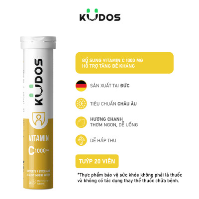 Combo Thực phẩm bảo vệ sức khỏe KUDOS DAILY VITAMINS PLUS BIOTIN & GINSENG + KUDOS VITAMIN C 1000MG (20 viên/tuýp)