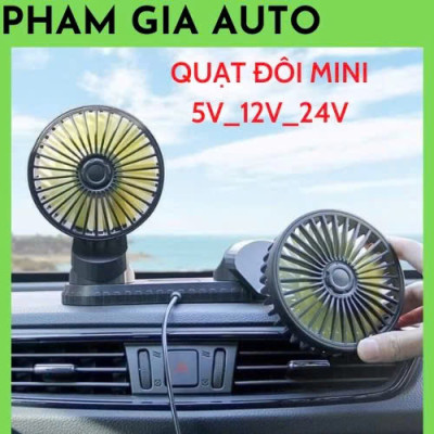 Quạt Đôi Mini Cao Cấp Xoay 360° – Làm Mát Không Khí Trên Ô Tô, Bàn Làm Việc, Cổng USB – Loại Tốt Tiện Dụng