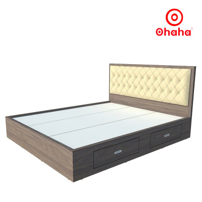 [Miễn phí vận chuyển & lắp đặt] Giường ngủ thông minh cao cấp bọc nệm đầu giường có hộc kéo gỗ công nghiệp Ohaha - GN019