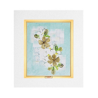 Tranh Vàng 24K PRIMA ART - Tranh hình hoa sứ dát vàng 24K trên nền vải canvas màu xanh biển nhạt - Bộ sưu tập Luxe - CGS-0698-03