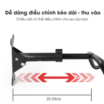 Giá treo xe đạp gắn tường ngang 2 nhánh MTR-360 có điều chỉnh nghiêng 360 độ, gập gọn lên 90 độ, kéo dài thu gọn (đầy đủ phụ kiện) + kèm dây buộc bánh xe - Mai Lee