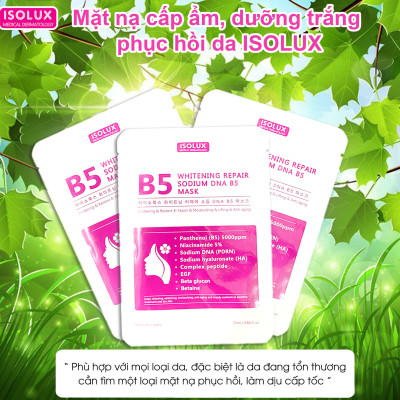 Mặt nạ ISOLUX Whitening repair sodium DNA B5 mask Hàn Quốc 25ml hạn 2027 dưỡng sáng phục hồi cấp ẩm căng bóng