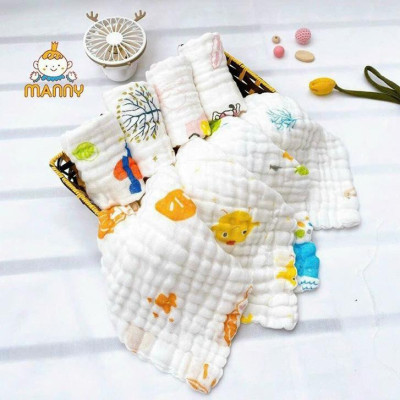 Khăn sữa xô nhăn 6 lớp Manny mềm mại, thấm hút tốt cho bé (30x30cm) - katydang