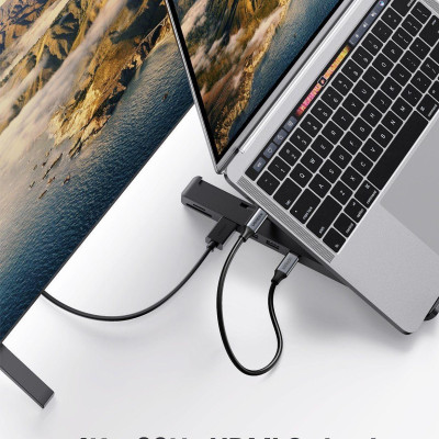 Ugreen UG80551CM359TK 5 trong 1 Bộ chuyển Type C sang 2*USB 3.0 A + HDMI + SD-TF + giá đỡ máy tính - HÀNG CHÍNH HÃNG