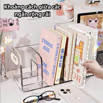 Kệ Đựng Sách Để Bàn 4 Ngăn Trong Suốt Chất Liệu Acrylic Dày Dặn Cao Cấp - HÀNG CHÍNH HÃNG MINIIN