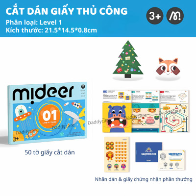 Bộ Đồ Chơi Cắt Giấy Tạo Hình Mideer 3 Cấp Độ, Giấy Thủ Công Cắt Dán Cho Bé( Tặng Kèm Kéo)