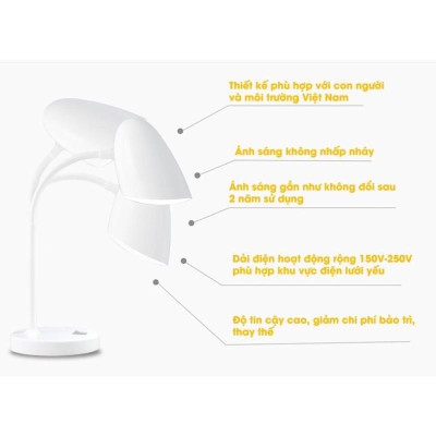 Đèn học để bàn RẠNG ĐÔNG chống cận RD RL 38 kèm bóng LED 6W tiết kiệm điện năng, bảo vệ thị lực