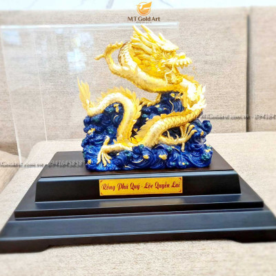 Tượng Rồng phong thủy vờn ngọc dát vàng (19x27x34cm) MT Gold Art- Hàng chính hãng, trang trí nhà cửa, phòng làm việc, quà tặng sếp, đối tác, khách hàng, tân gia, khai trương 