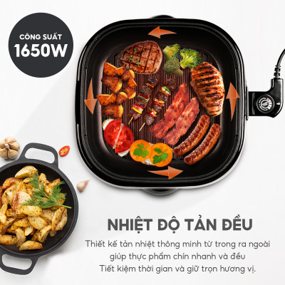 Nồi lẩu điện đa năng, nướng lẩu 2in1 Lebenlang LBTT6288, 1650W, 4l, bảo hành 2 năm - hàng chính hãng