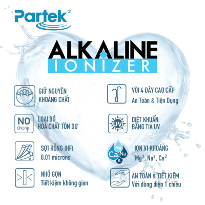 Máy lọc nước uống điện giải ion kiềm Alkaline giàu Hydrogen Partek P4685-USF-A hàng nhập khẩu chính hãng