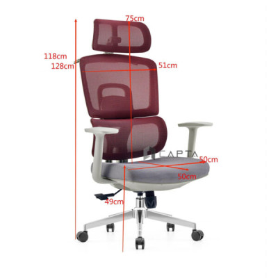 Ghế công thái học CM4527-M Nội thất Capta Ghế xoay văn phòng lưng lưới có tựa đầu bảo vệ cột sống nệm ngồi bọc vải có khung và tay nhựa chữ T 