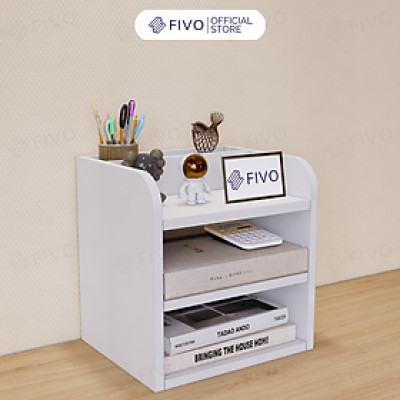Kệ Sách Gỗ Mini Để Bàn FIVO FB26 Cao Cấp Màu Trắng Và Xám, Có Hộc, Tiết Kiệm Diện Tích, Bo Góc Thẩm Mĩ