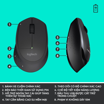 Combo chuột phím không dây Logitech MK345 - 1 đầu thu USB, pin lâu, chống tràn, fullsize - Hàng chính hãng