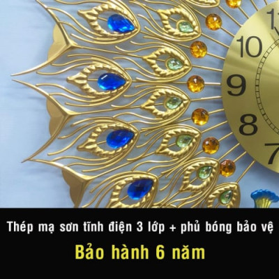 Đồng Hồ Con Công Treo Tường Chim Khổng Tước Vàng DTN009 kim trôi không gây tiếng động trang trí phòng khách