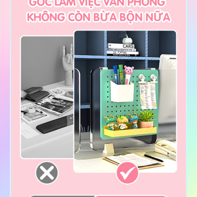 Bảng lỗ Pegboard kim lọai Dola Home móc vách ngăn văn phòng làm việc, móc cửa sổ KHÔNG khoan tường