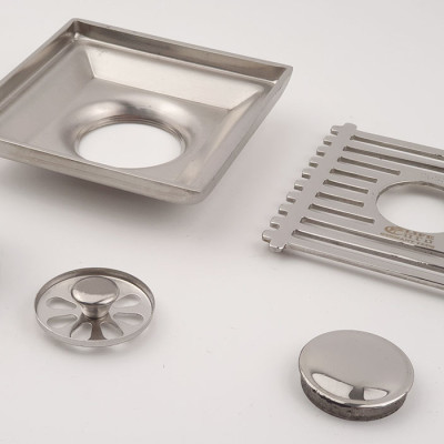 Phễu thu sàn, thoát sàn chống hôi có đường thoát cho máy giặt Inox SUS 304 10X10cm Eurolife EL-HG05