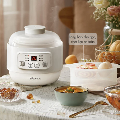 Nồi Nấu Cháo Chưng Yến Tiềm Thuốc Bắc Bear DDZ-A08T8 - Bản Tiếng Anh Có Kèm Khay Hấp Dung Tích 0.8 Lít Công Suất 200 W - Hàng Chính Hãng