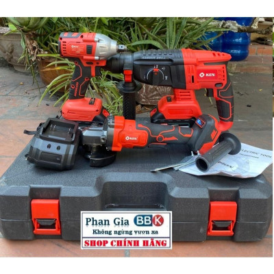 Bộ Combo Máy Khoan Đục Bê Tông, Máy Mài Và Bulong Dùng Pin KEN199V, 2 Pin 15Cell, Máy Khoan Đục Bê Tông Siêu Khỏe