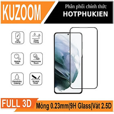 Miếng dán kính cường lực 3D cho Samsung Galaxy S21 / Galaxy S21 Ultra / Galaxy S21 Plus / Galaxy S21+ hiệu Kuzoom Protective Glass - mỏng 0.3mm, vát cạnh 2.5D, độ cứng 9H, viền cứng mỏng - Hàng nhập khẩu