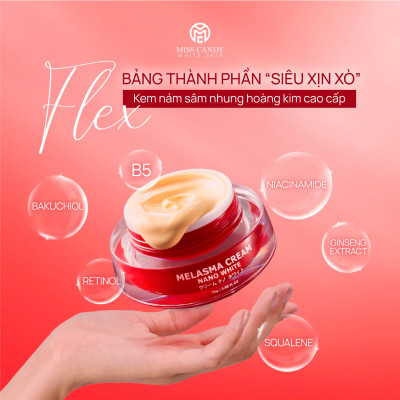 Kem Dưỡng Trắng Da Mờ Thâm Nám Sâm Nhung Hoàng Kim Cao Cấp Melasma Cream Nano White MISS CANDY 25g, Giúp Tái Tạo Da Bị Nhiễm Corticoid, Phục Hồi Làn Da Hư Tổn & Làm Săn Chắc Da