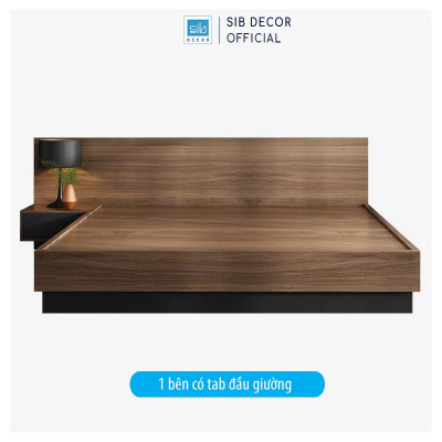 Giường Ngủ Gỗ Kèm Piston Nâng Hạ Thông Minh Màu Walnut Thương Hiệu SIB Decor GN18