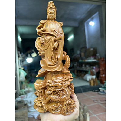 Tượng phật bà quan âm bồ tát bằng gỗ bách xanh thơm nức  kt 28×10×7vm