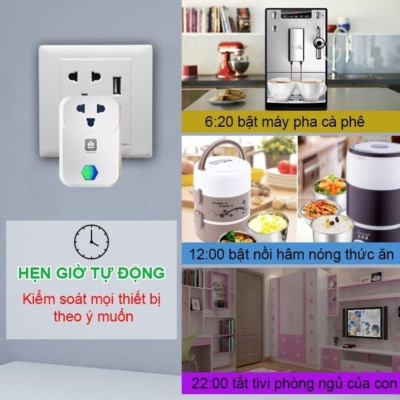 Ổ cắm Wifi Hunonic SK01 điều khiển mọi thiết bị từ xa bằng điện thoại, Hẹn giờ tự động, Chia sẻ người dùng, BH 12 tháng.