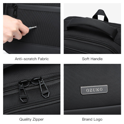 Ba lô máy tính xách tay dung tích lớn OZUKO Ba lô công sở du lịch ngoài trời chống nước đa chức năng