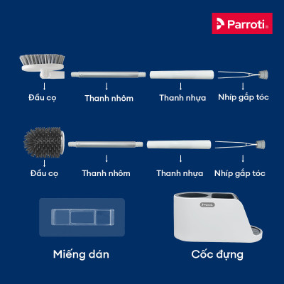 Cọ bồn cầu silicon, cọ toilet nhà vệ sinh 2 trong 1, có thể treo tường và cây gắp tóc Parroti Silicon SL02
