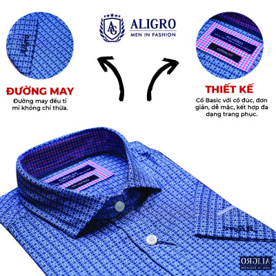 Áo sơ mi cộc tay nam Aligro form customfit màu xanh hoa  ALGS-C88