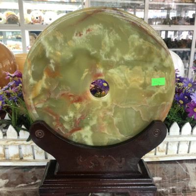 Đồng tiền, đồng điếu may mắn phong thủy chiêu nạp tài lộc đá ngọc Onyx - Đường kính 25 cm