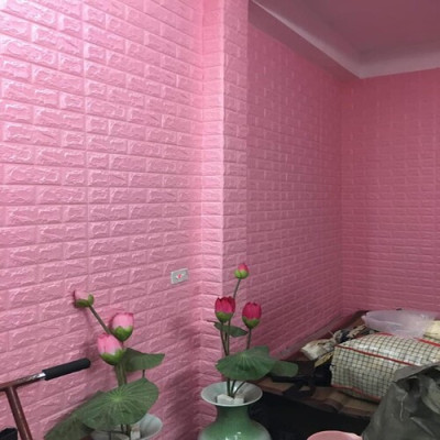 Bộ 5 Tấm Xốp Dán Tường 3D Giả Gạch Màu Hồng Nhạt 70cmx77cm